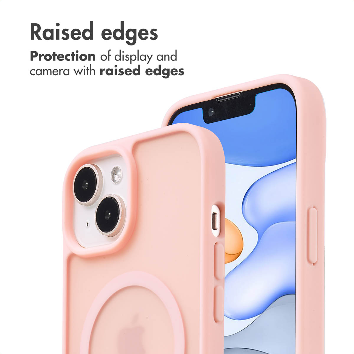 Roze smartphonehoesjes met verhoogde randen ter bescherming van scherm en camera.