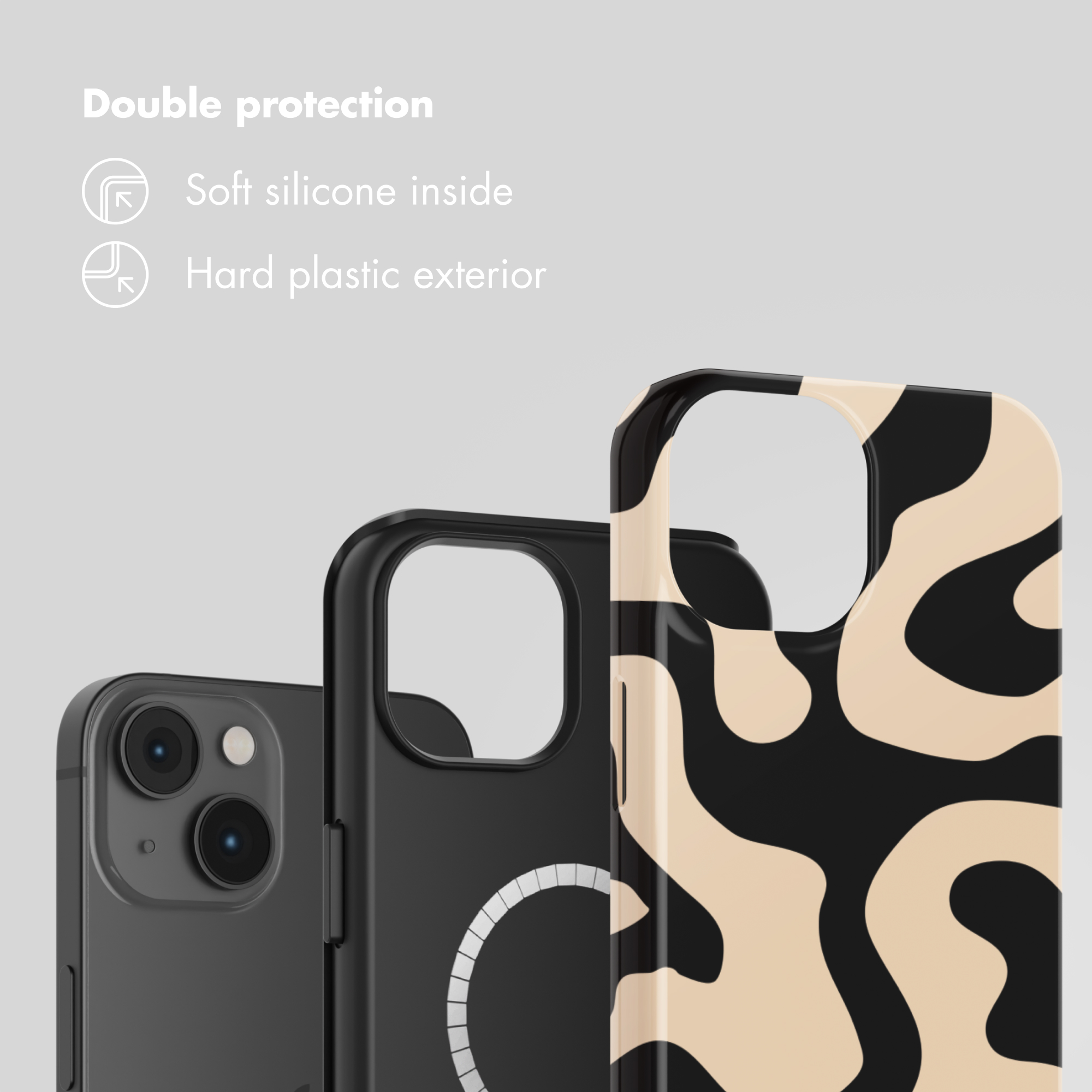 Funda de teléfono con doble protección: silicona suave por dentro y plástico duro por fuera.