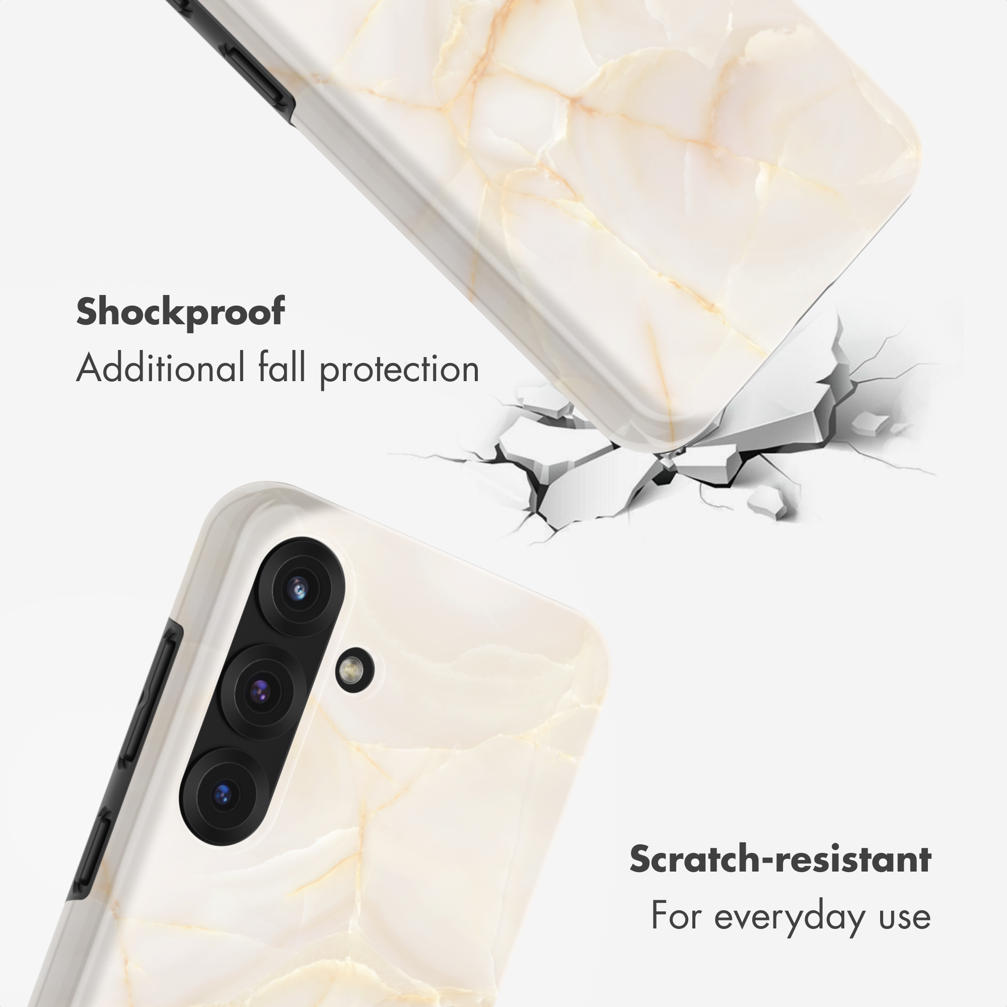 Funda de móvil de mármol blanco con protección antigolpes y resistencia a arañazos.
