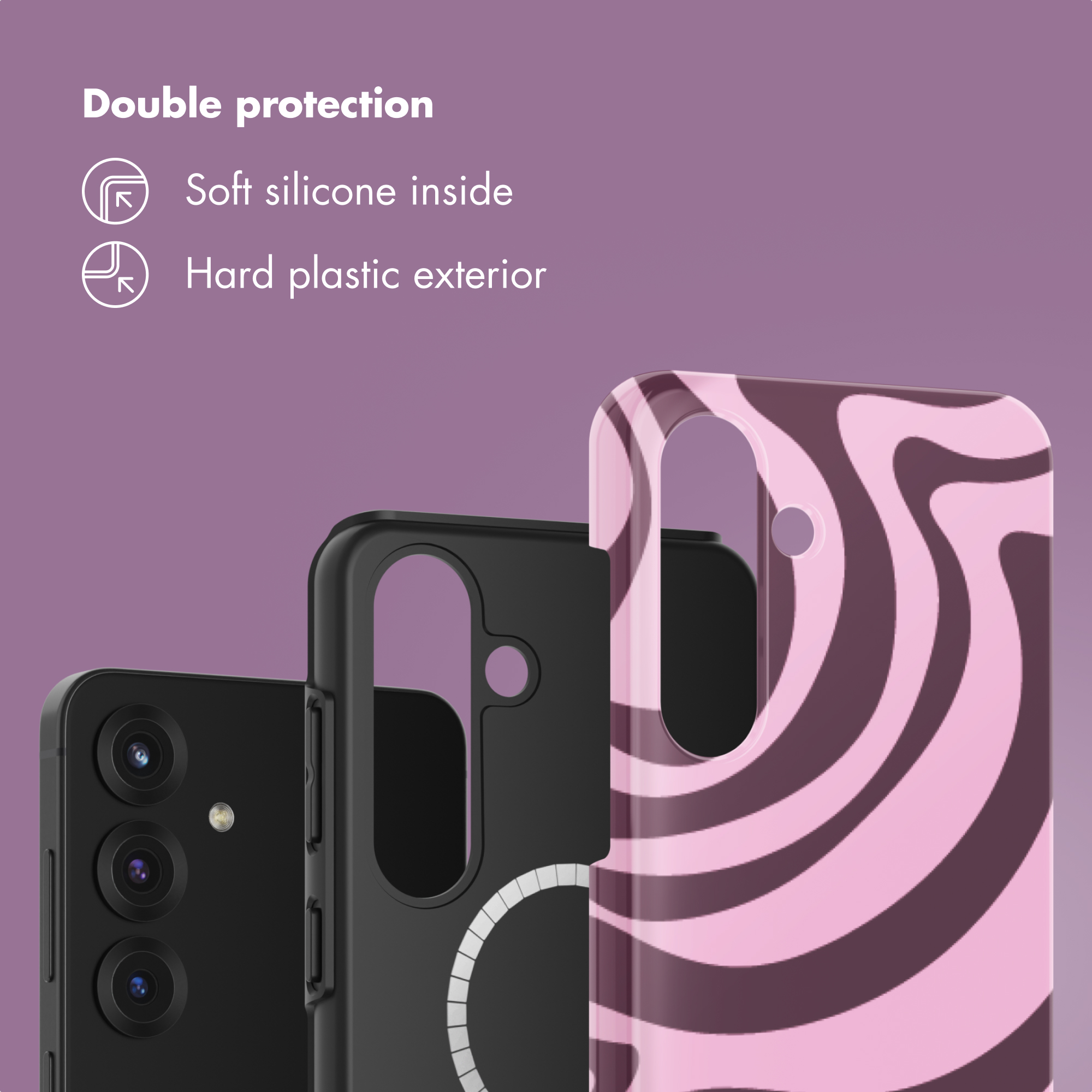 Doble protección con interior de silicona suave y exterior de plástico duro.