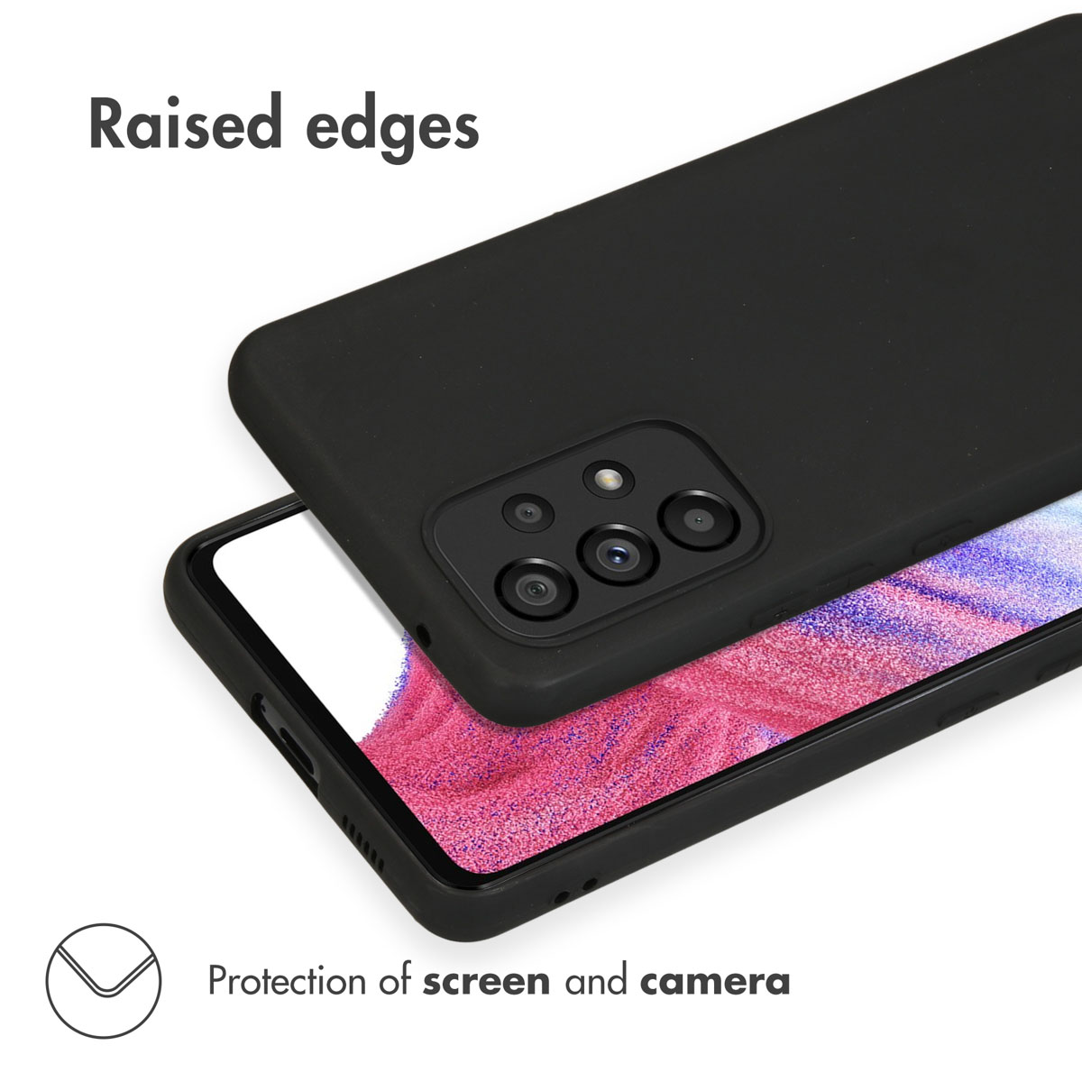 Une coque de smartphone noire mettant en valeur des bords surélevés pour protéger l'écran et l'appareil photo.