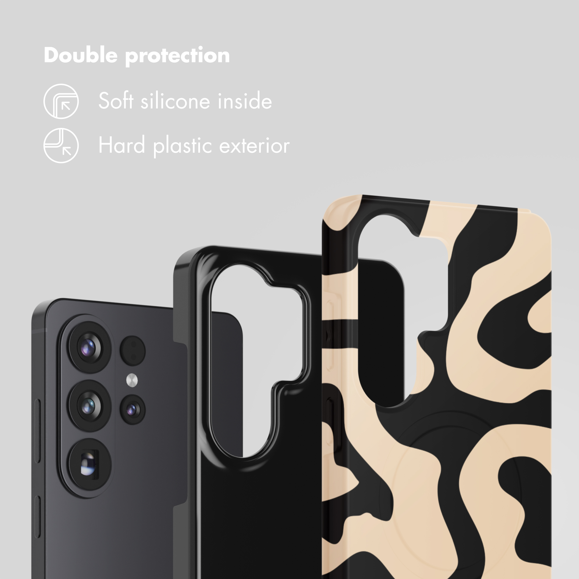 Funda de teléfono con silicona suave por dentro y plástico duro fuera.