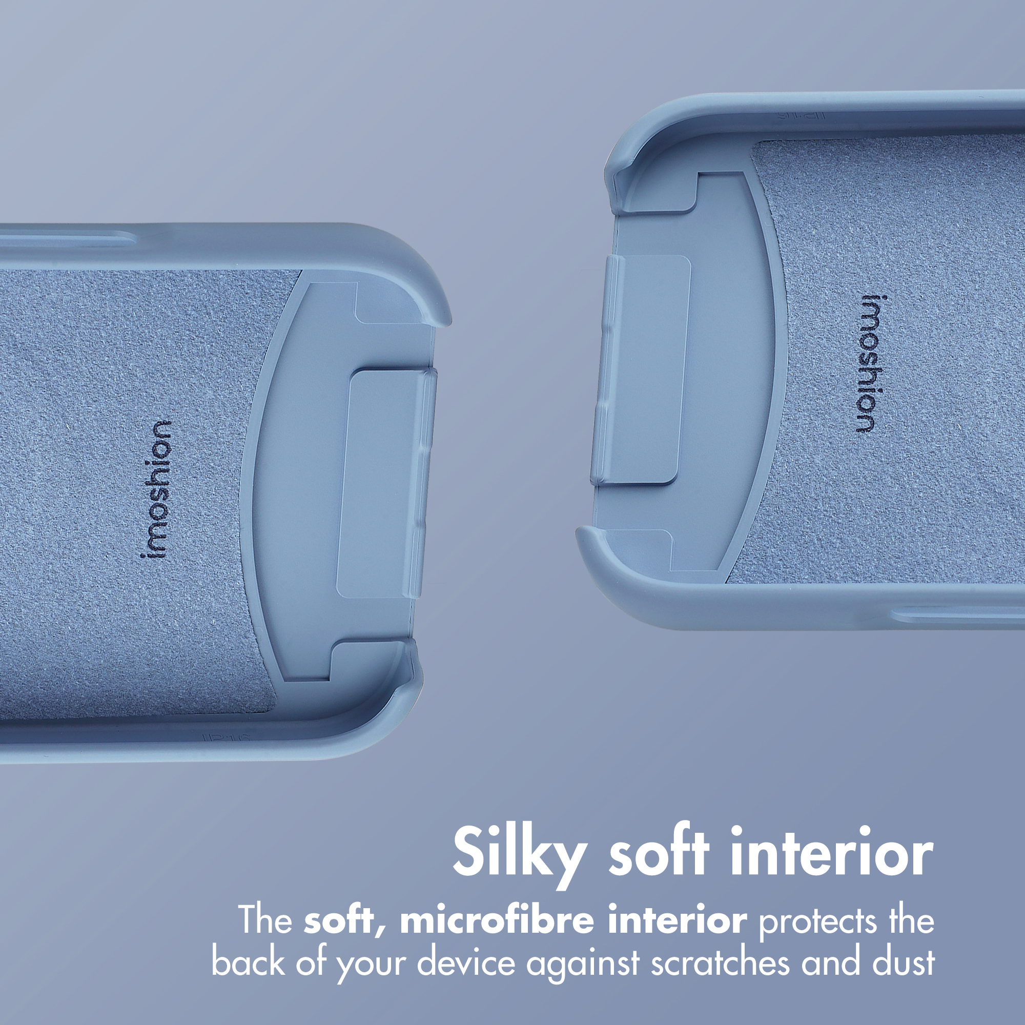 Custodia per telefono blu con interno in morbida microfibra e marchio imoshion.