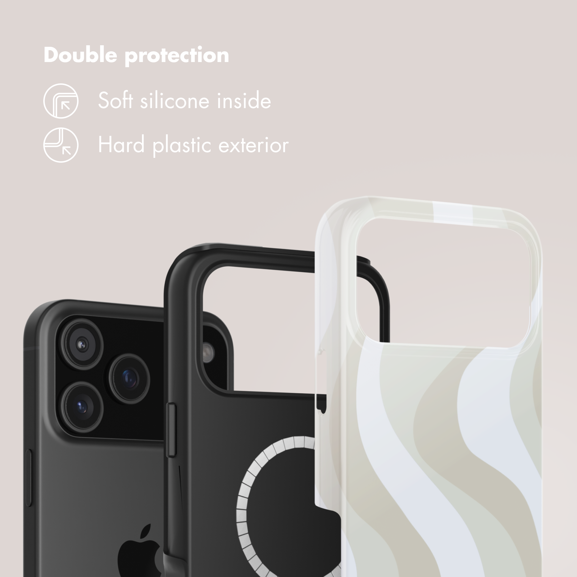 Doppelter Schutz mit weichem Silikon innen und harter Kunststoffaußenseite für das Smartphone.