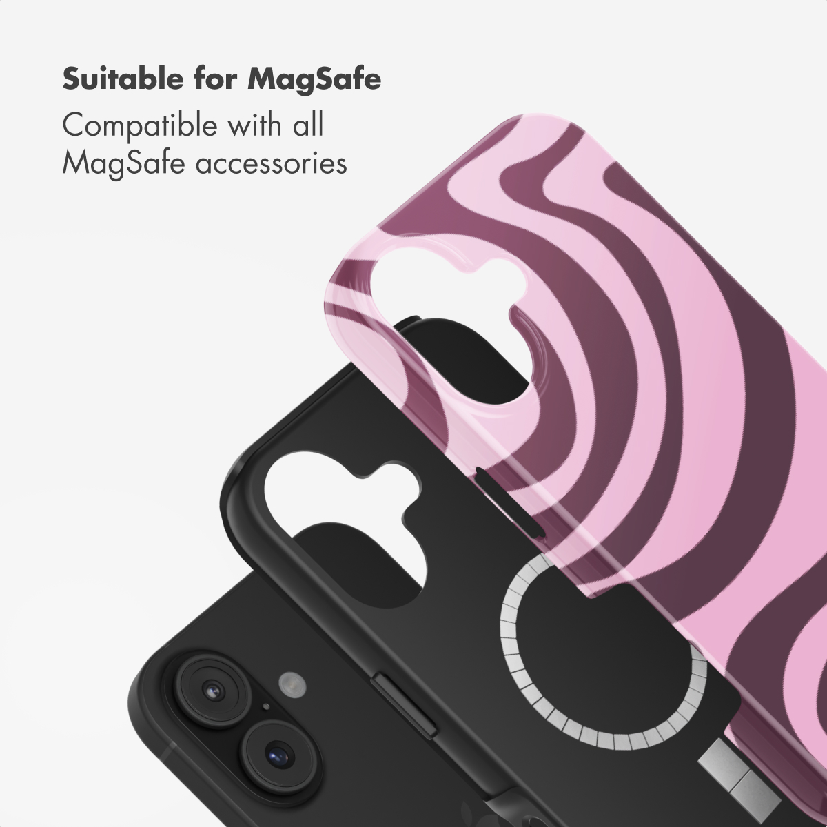 Custodia per telefono MagSafe con motivo a onde rosa e retro compatibile.