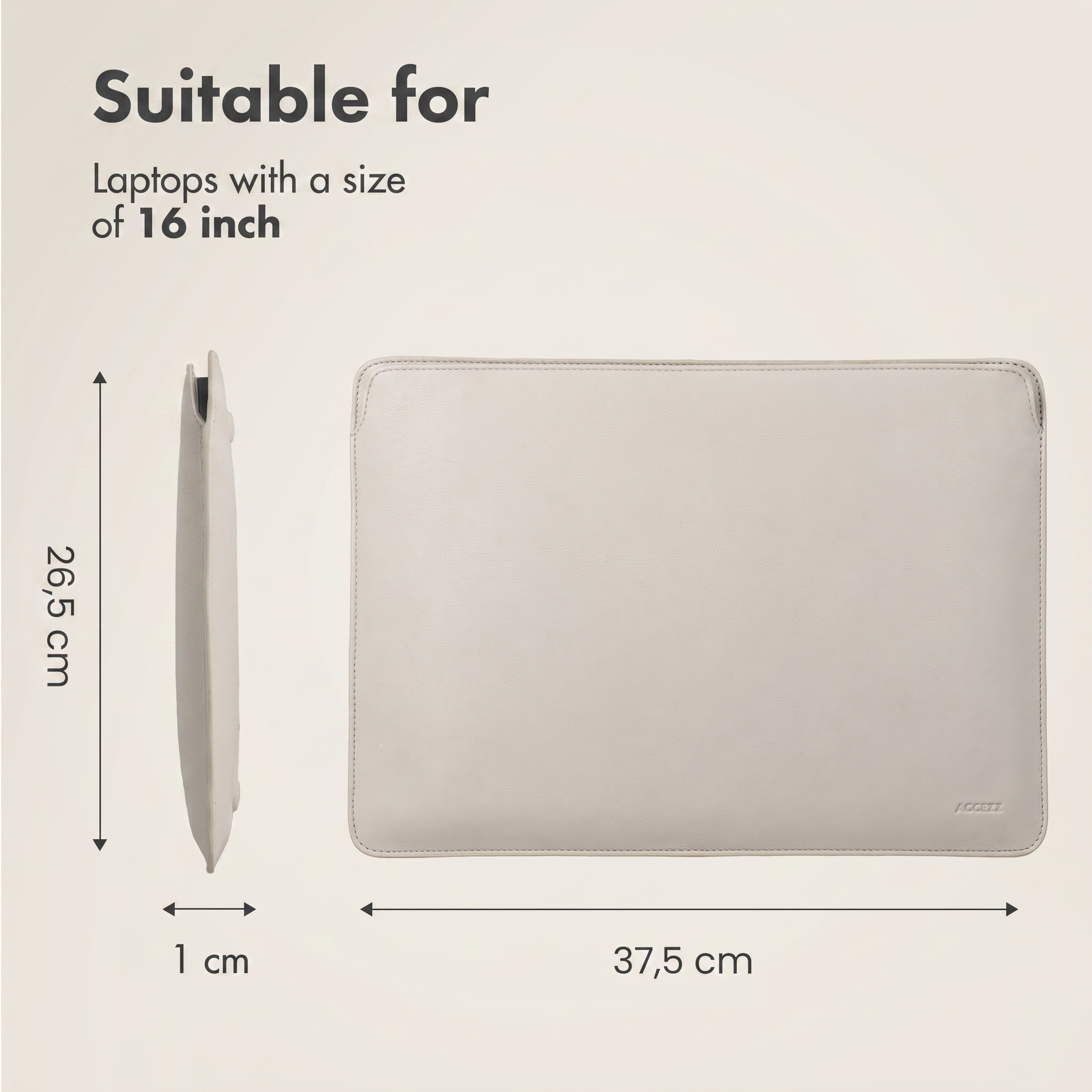 Fundador beige para portátil de 16 pulgadas con dimensiones de 37,5 x 26,5 x 1 cm.