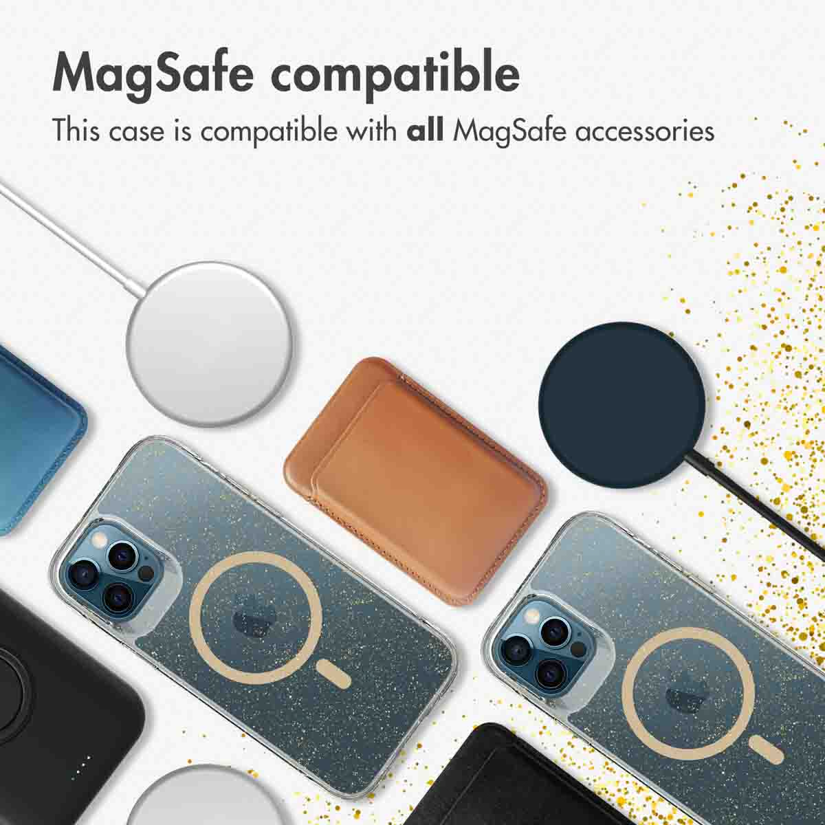MagSafe-kompatible Hüllen und Zubehör mit Text, der die Kompatibilität mit allen MagSafe-Zubehörteilen anzeigt.