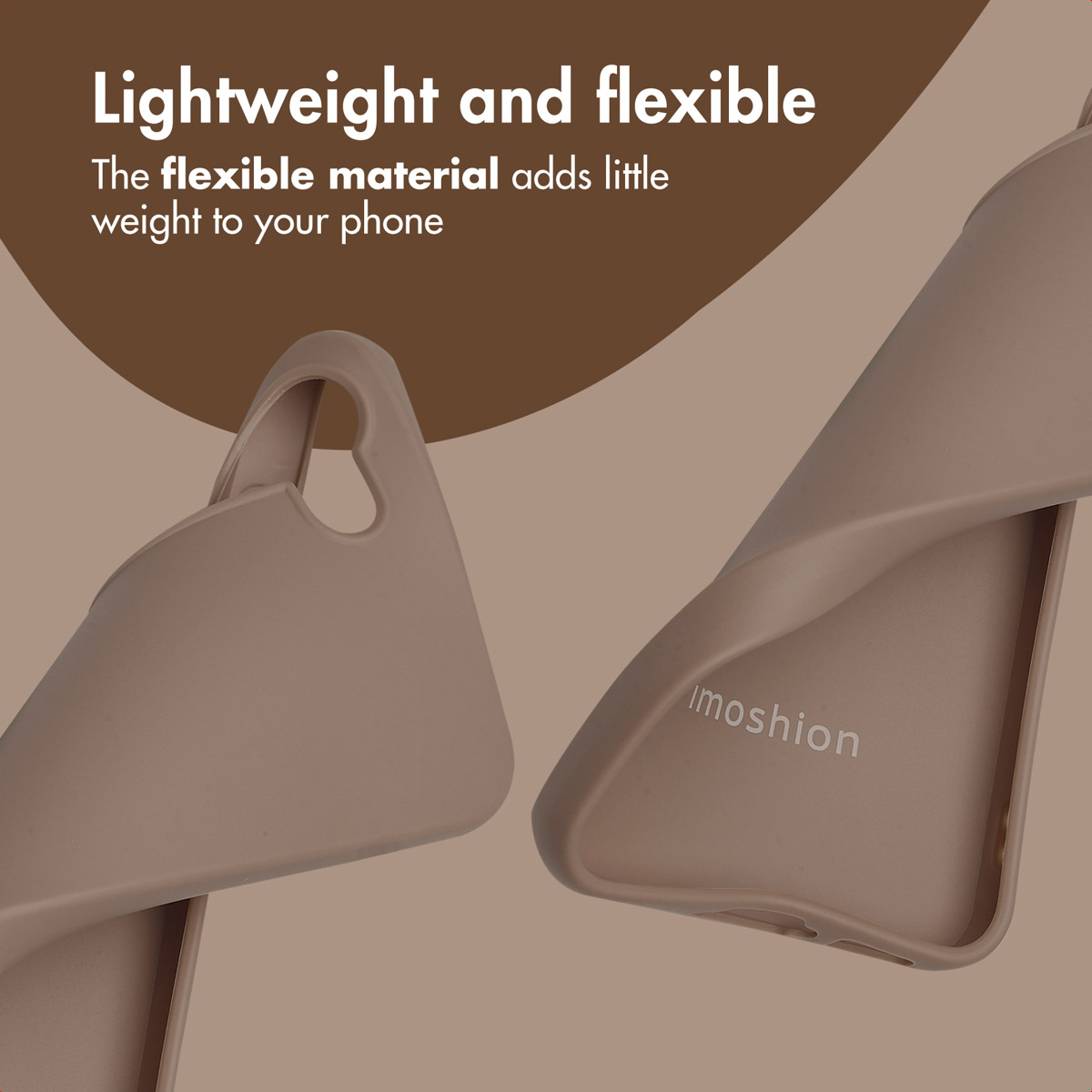 Due custodie per telefono flessibili e beige in un banner.