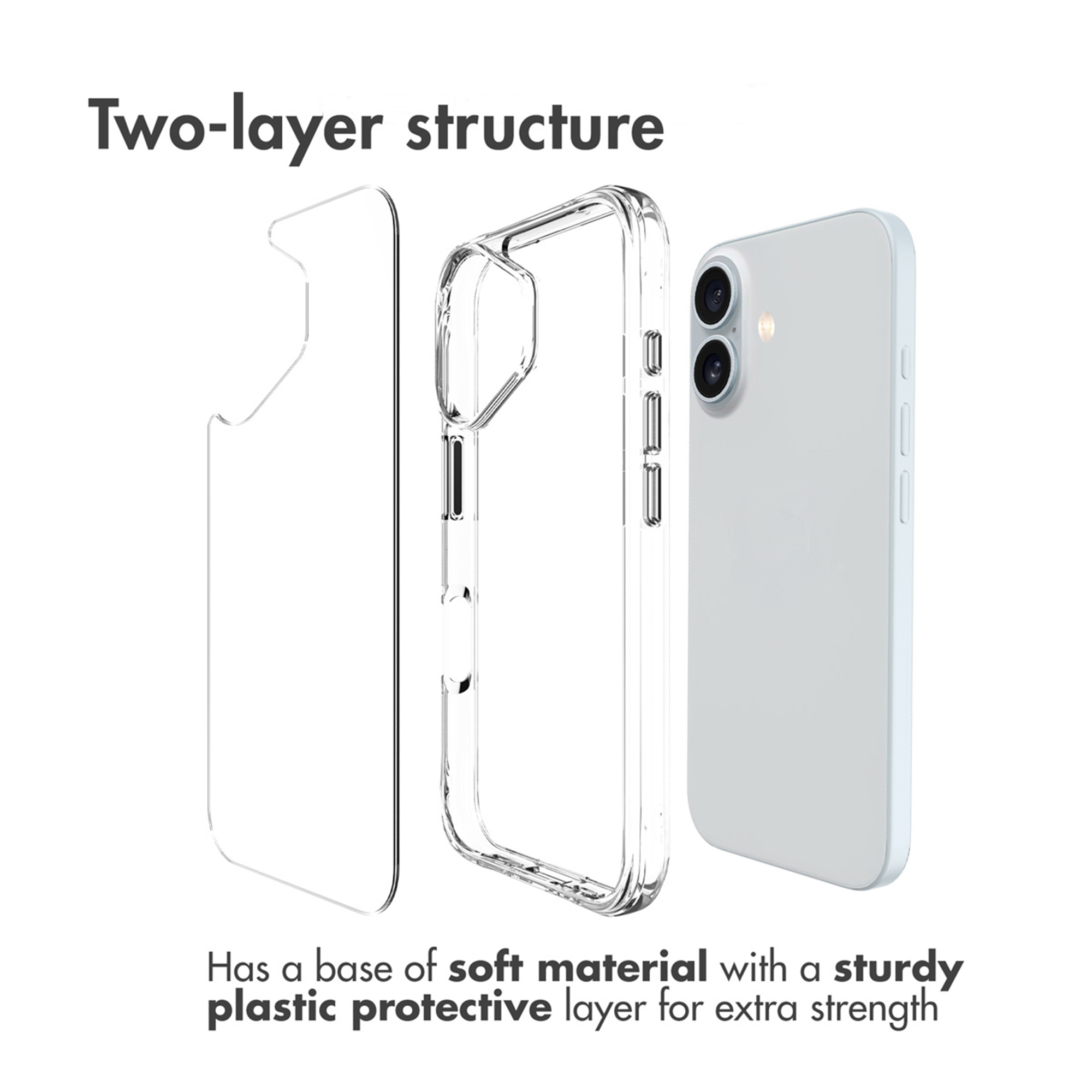 Estructura de dos capas con base blanda y capa protectora de plástico resistente.