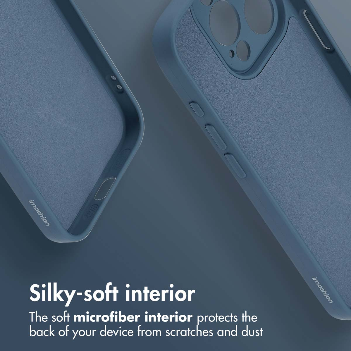 Custodia blu per smartphone con interno in morbida microfibra protettiva.