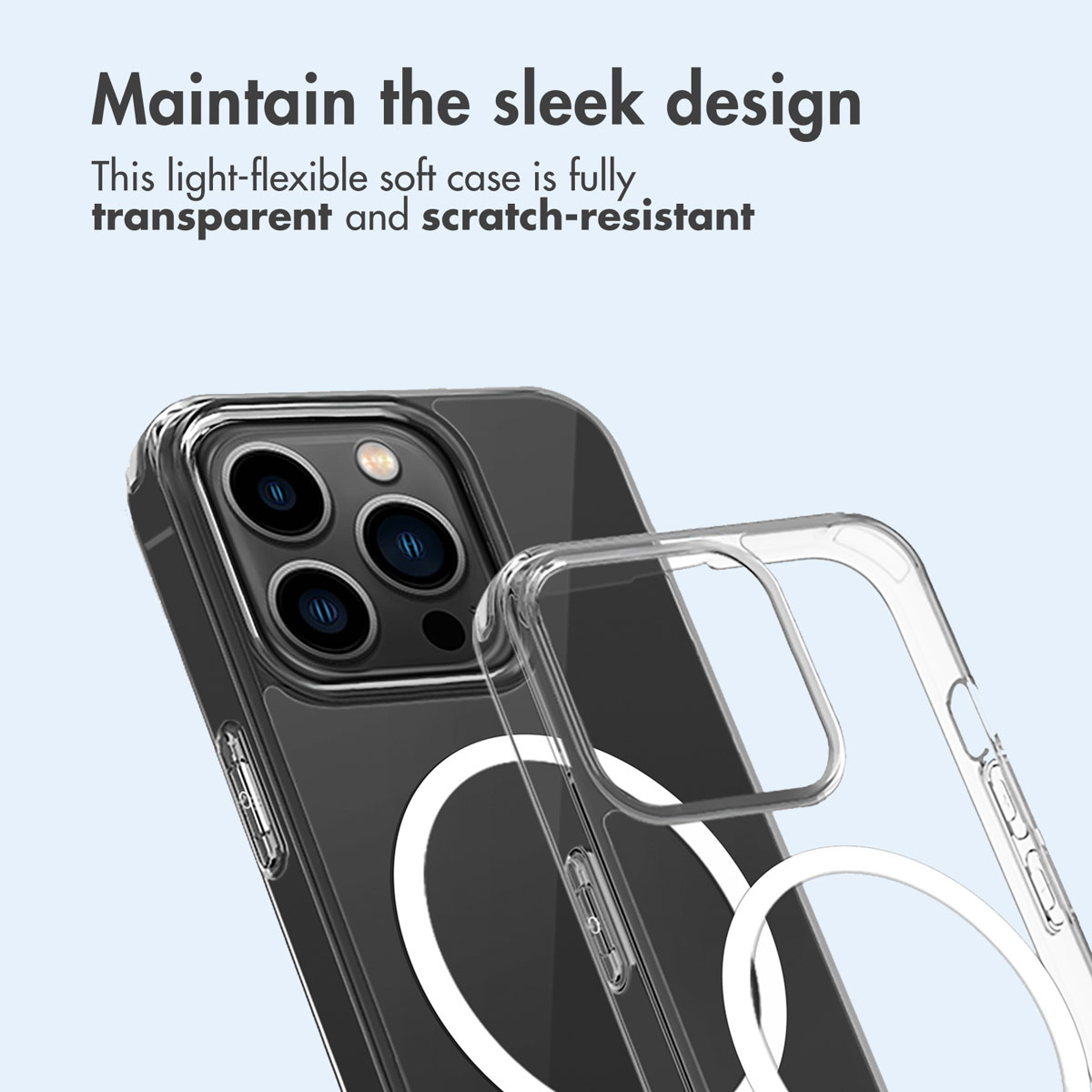 Custodia protettiva trasparente e antigraffio con anello MagSafe.