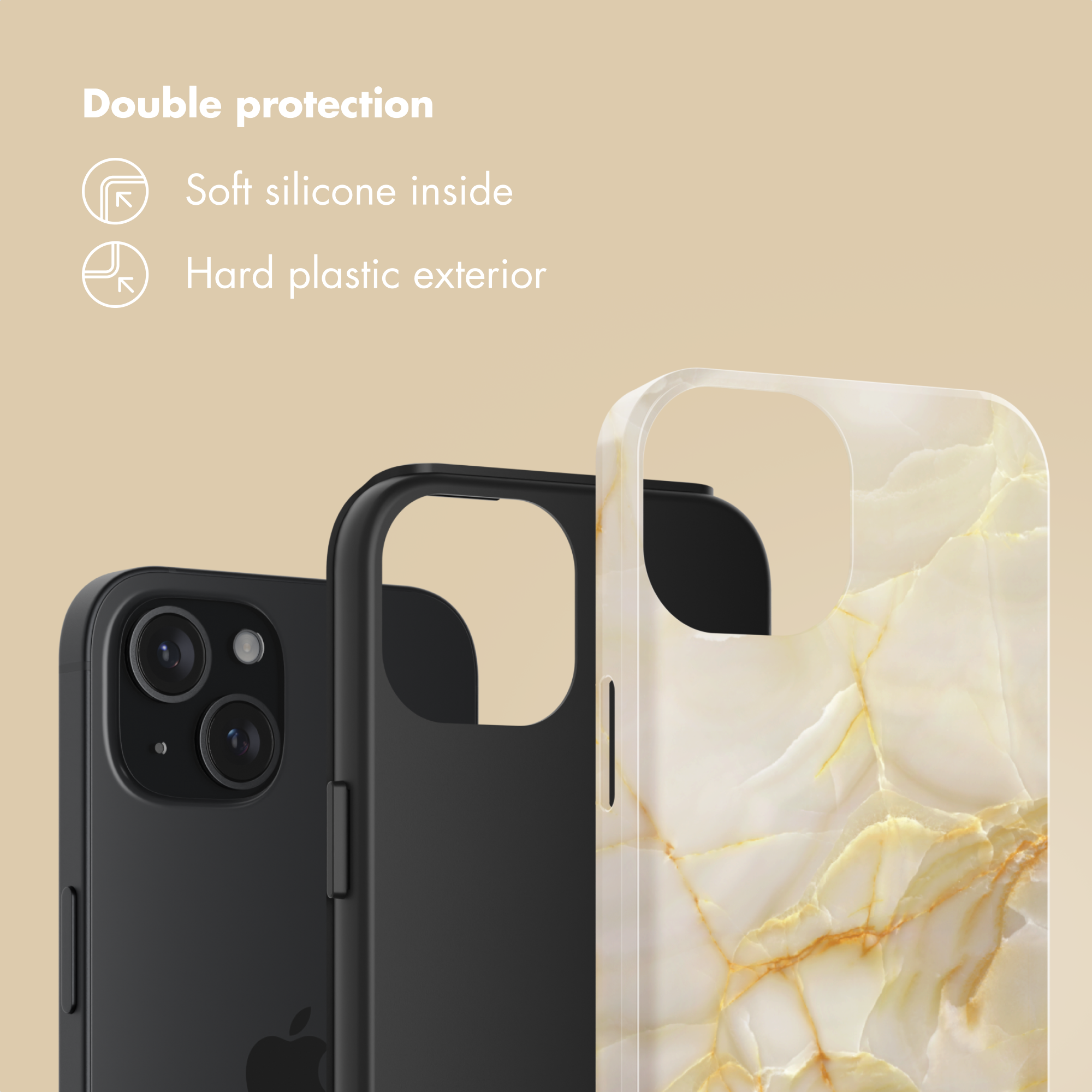 Una custodia per smartphone con silicone morbido interno ed esterno in plastica rigida.