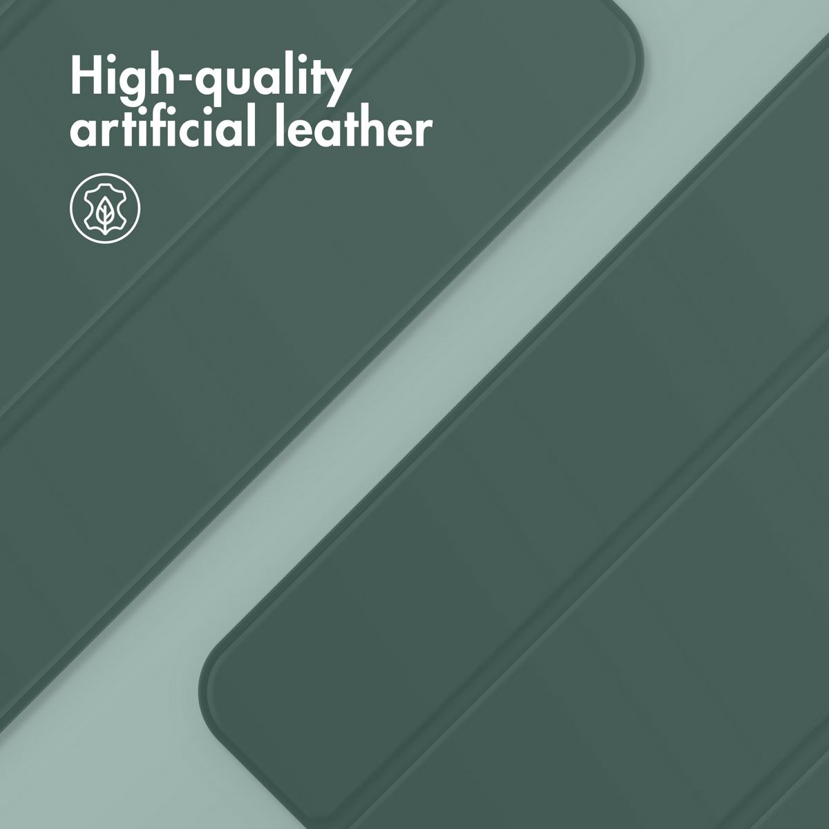 Cuir artificiel vert foncé de haute qualité avec des panneaux arrondis et du texte blanc.