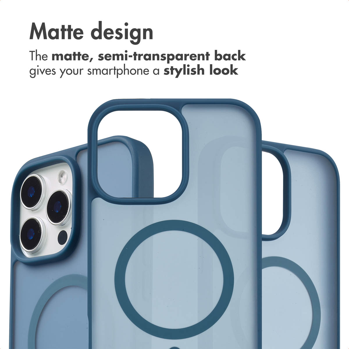 Coques de smartphone bleues mates semi-transparentes avec un design de cercle.