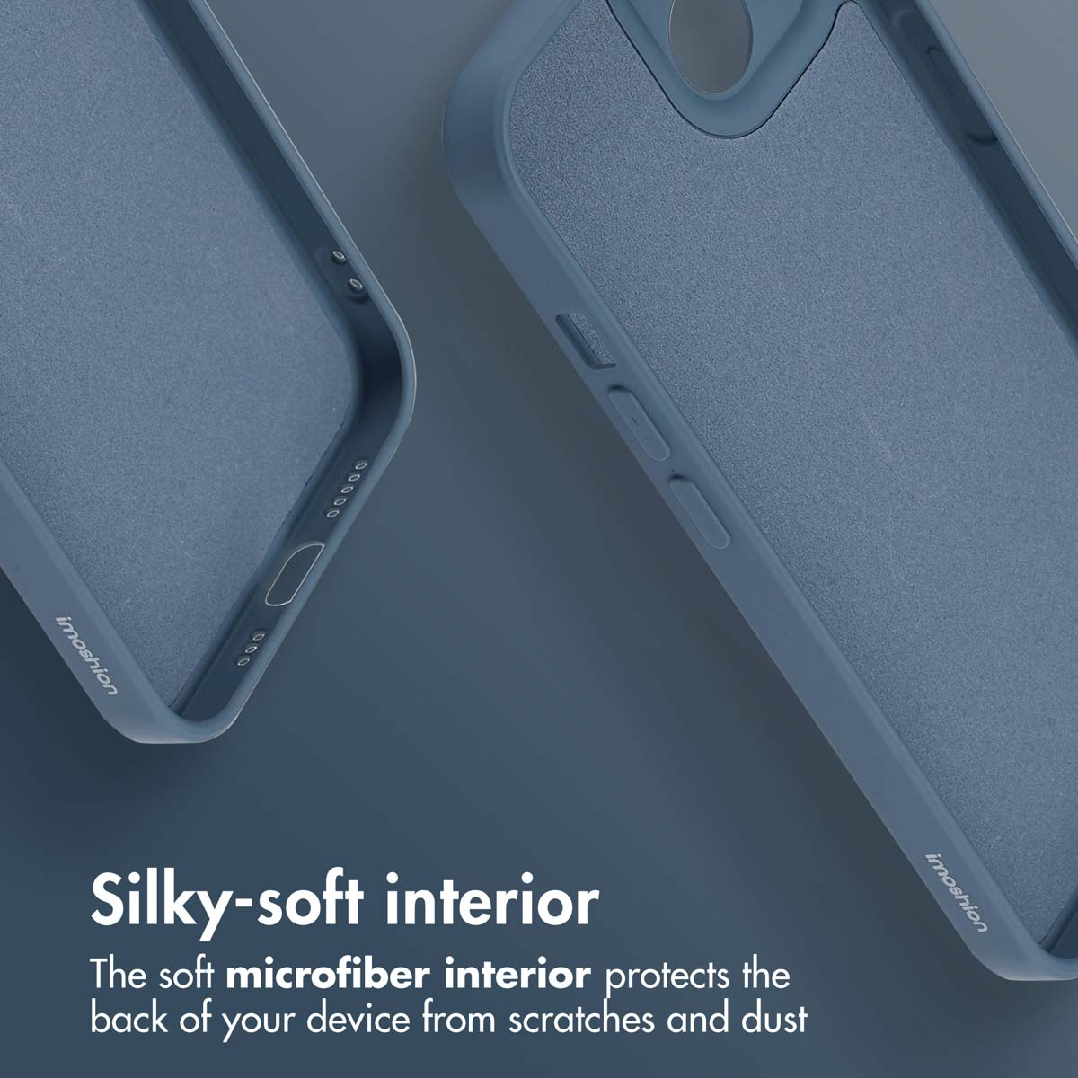 Coque de téléphone bleue avec intérieur en microfibre douce.