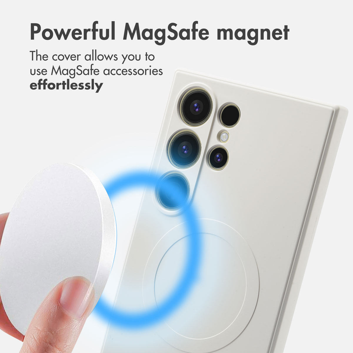 Coque de téléphone avec aimant MagSafe et texte sur le magnétisme.
