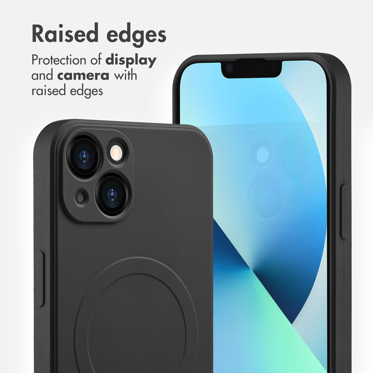 Deux smartphones noirs avec des bords surélevés pour la protection.