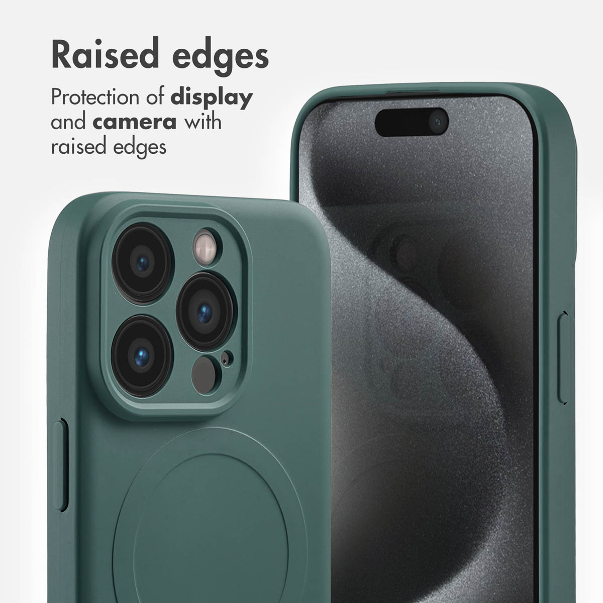 Custodia per smartphone verde con bordi rialzati per la protezione di fotocamera e display.