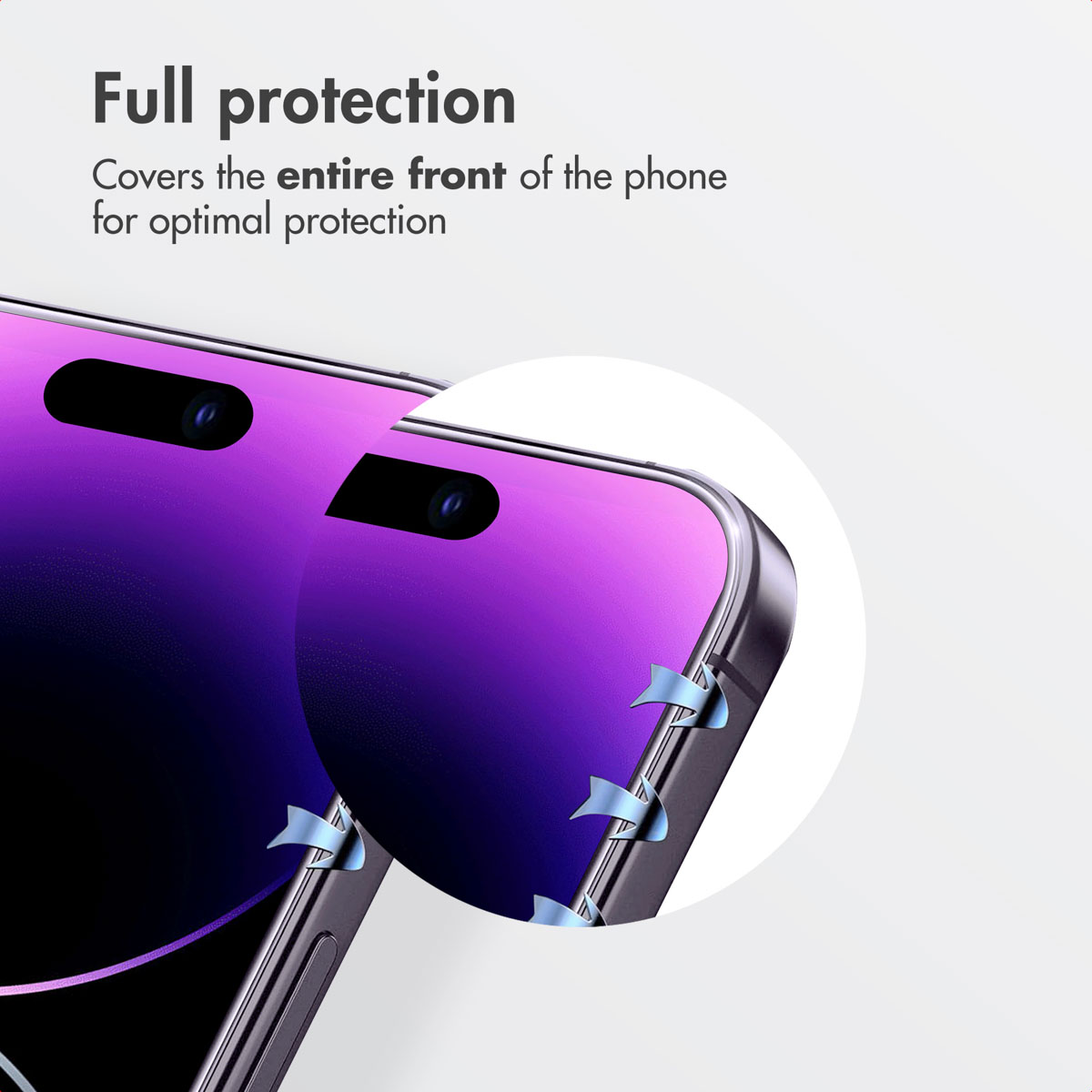 A smartphone with screen protector showing full coverage of the front and edges.