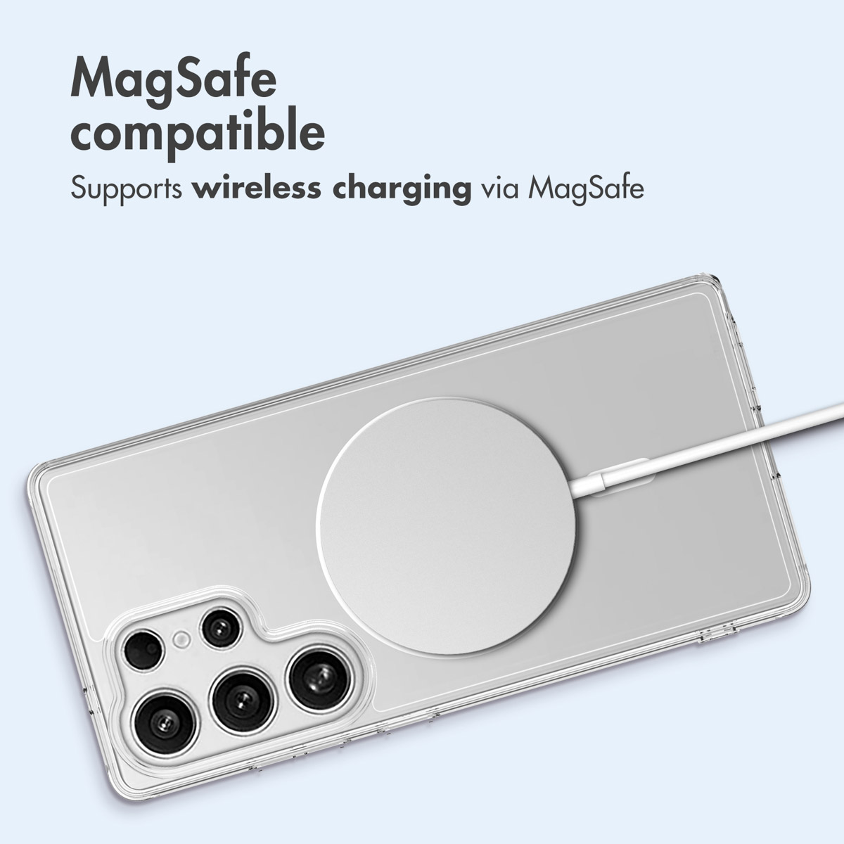 Eine MagSafe-kompatible Handyhülle auf einem Smartphone mit kabelloser Ladefunktion und integriertem Magneten.