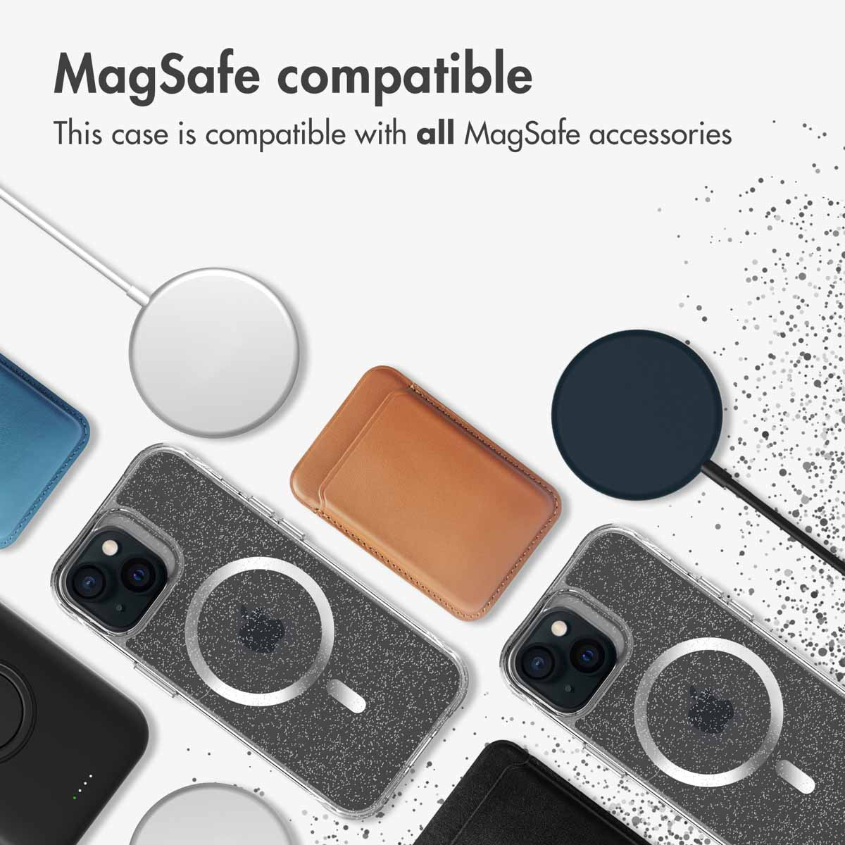 MagSafe-compatibele telefoonhoesjes en accessoires op een witte achtergrond.
