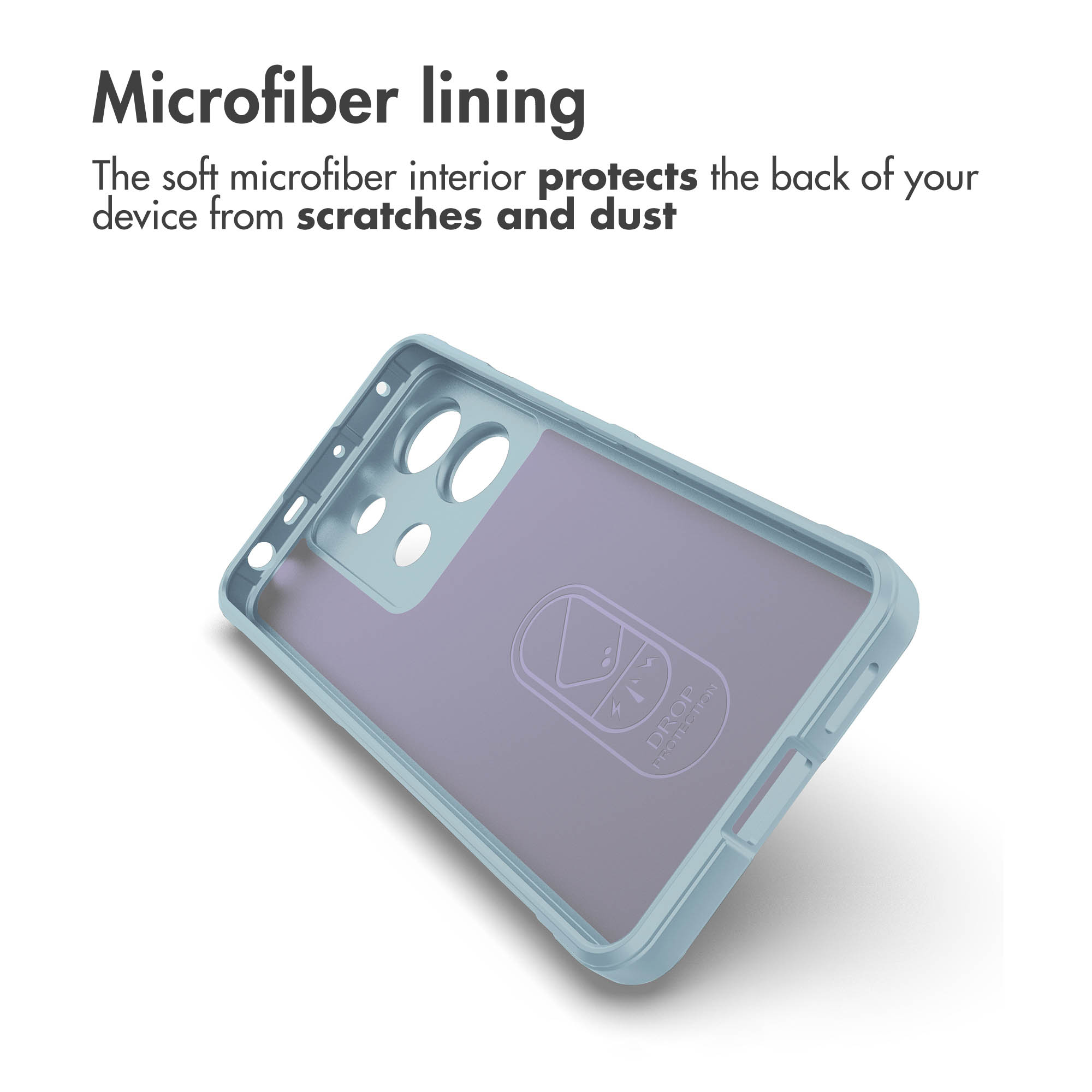 Funda de teléfono azul con interior suave para protección contra arañazos.