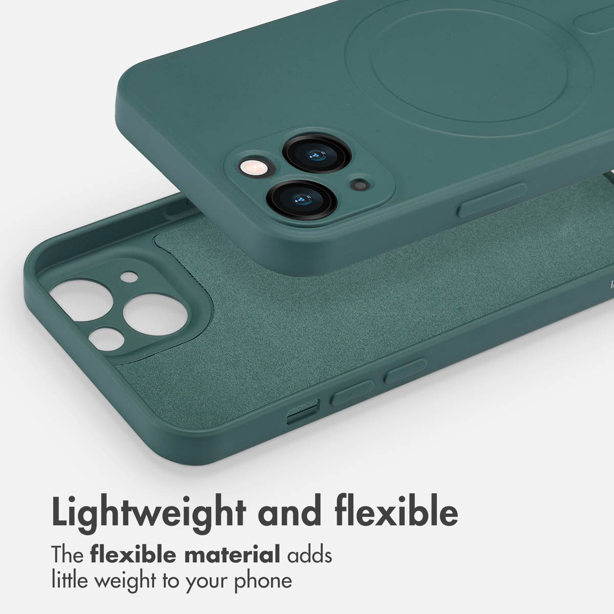Une coque de téléphone verte avec MagSafe et doublure douce.