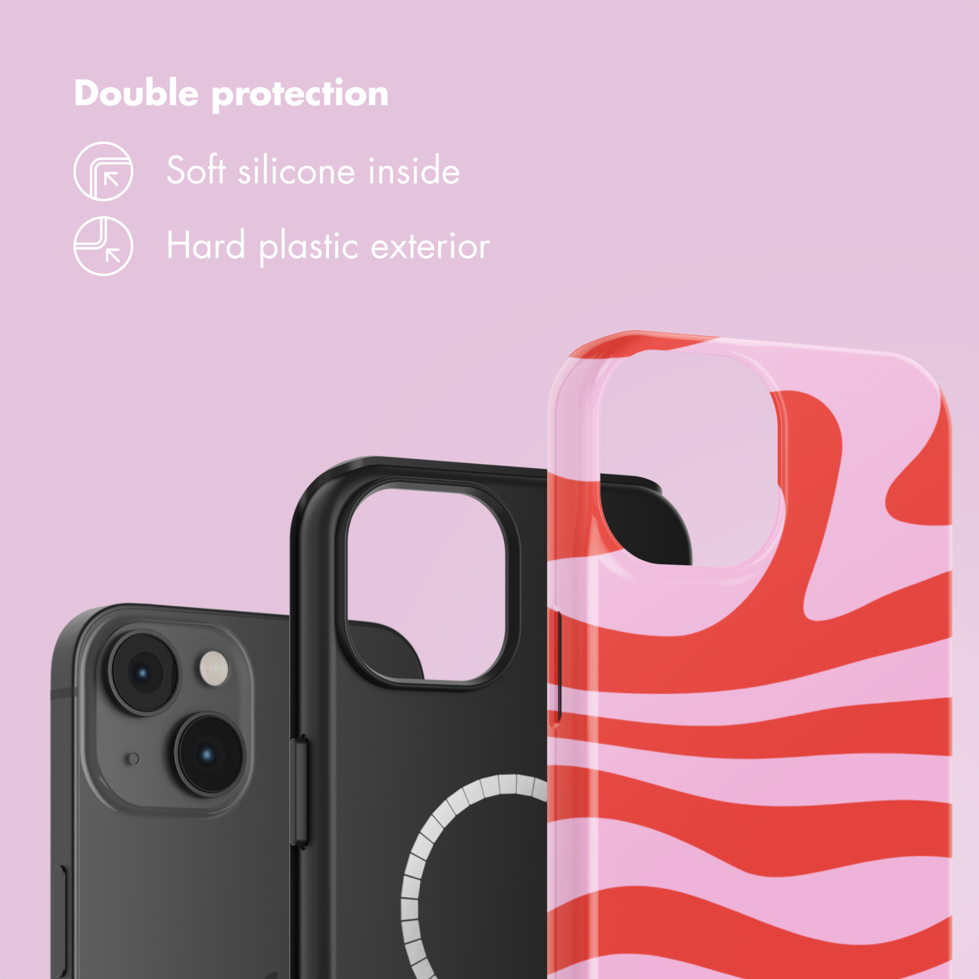 Doble protección: silicona suave por dentro, exterior de plástico duro, con fundas.