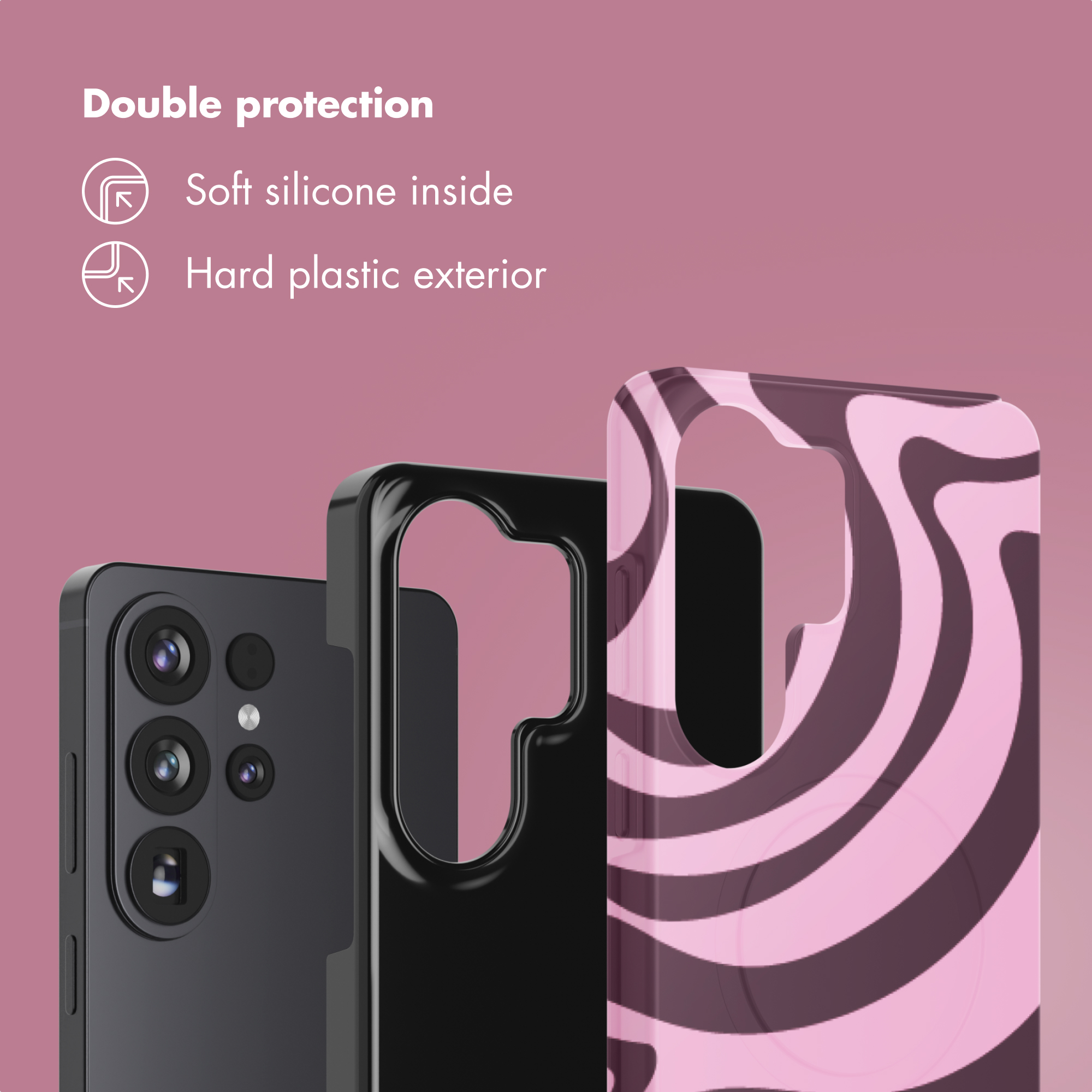 Funda de teléfono con doble protección: silicona suave por dentro y plástico duro fuera.