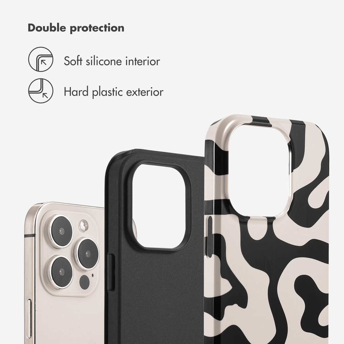 Smartphone mit weichem Silikon-Innenfutter und harter Plastik-Außenseite für doppelten Schutz.