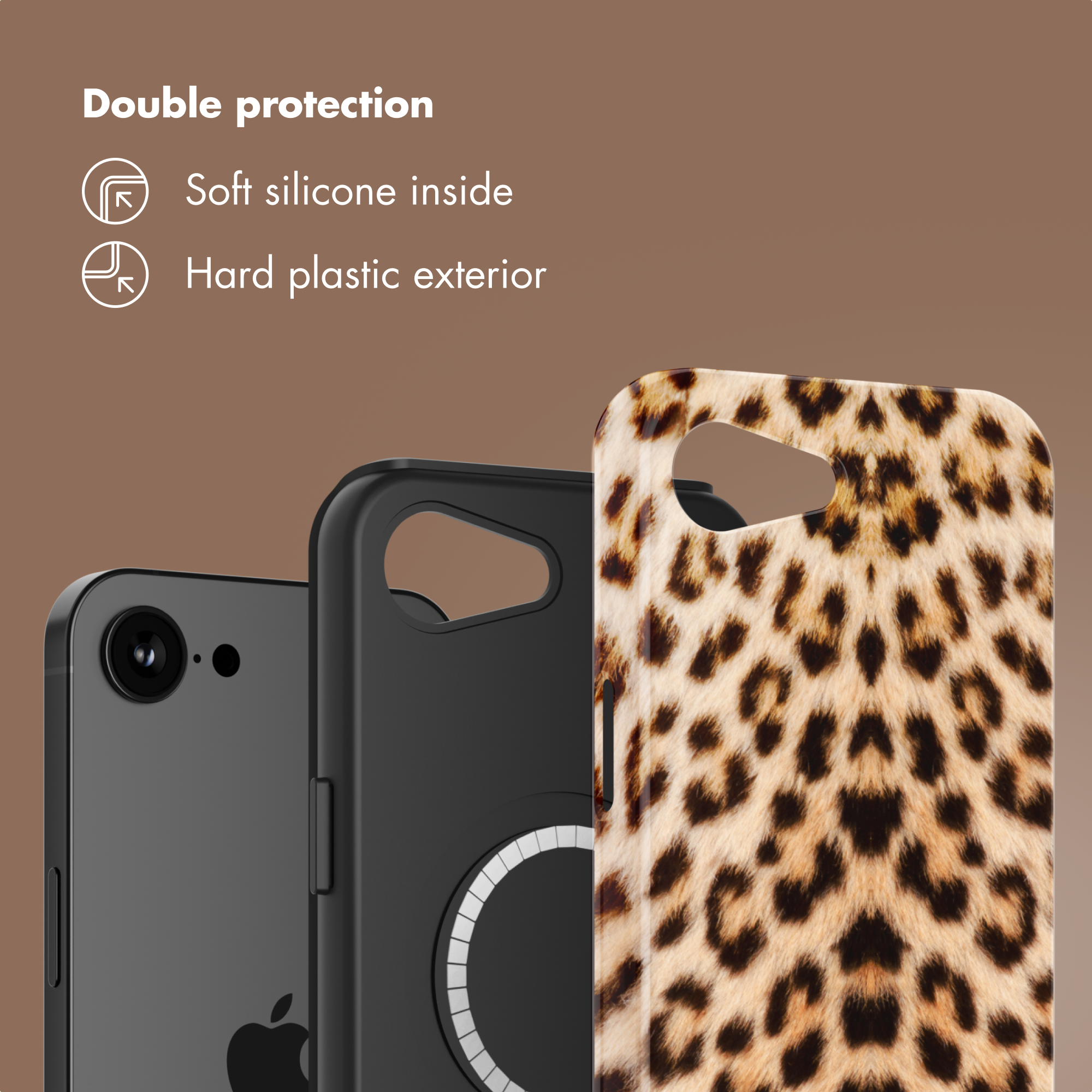 Doppia protezione con silicone morbido all'interno e plastica dura all'esterno.