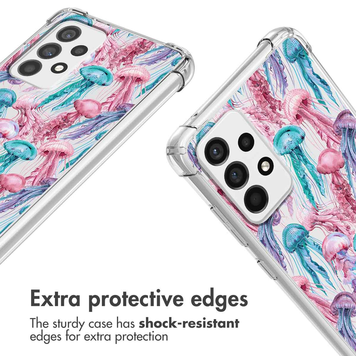 Coques de téléphone transparentes avec motif de méduses en aquarelle et coins antichocs.
