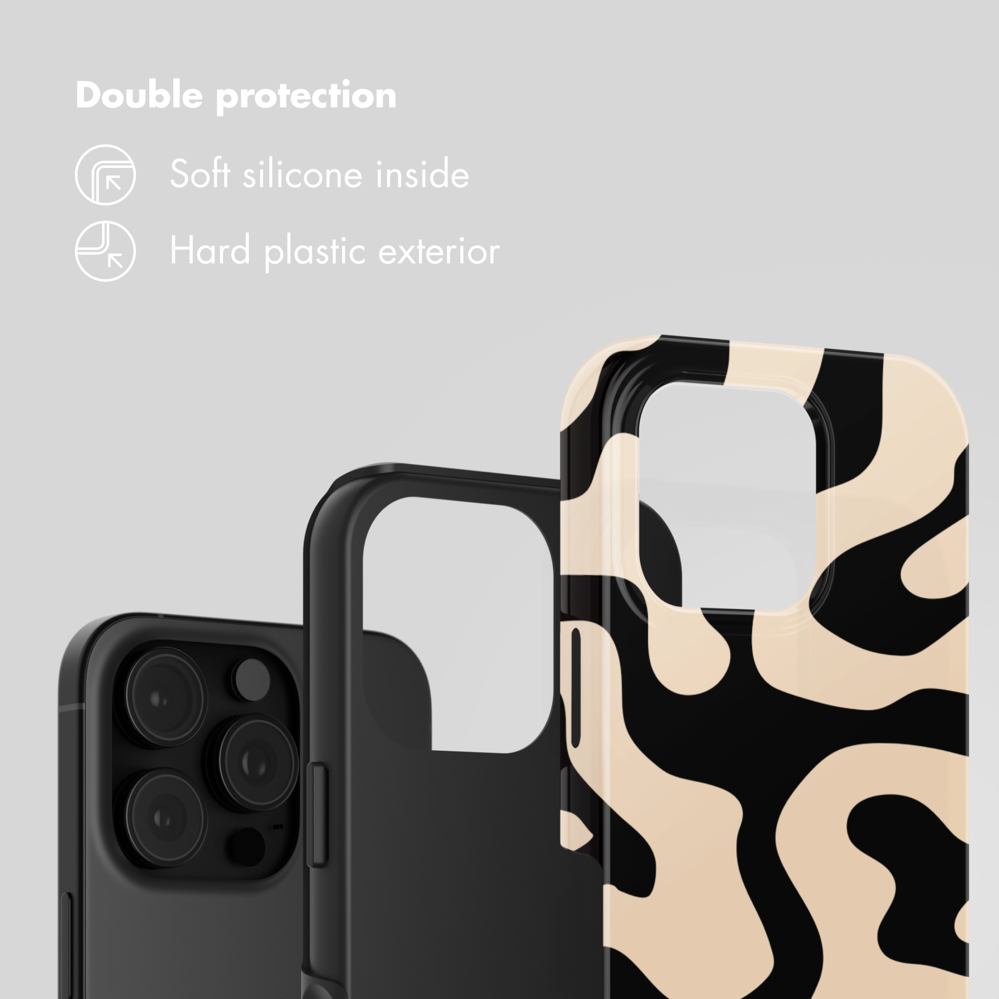 Custodia per telefono con doppia protezione: silicone morbido interno e plastica rigida esterna.