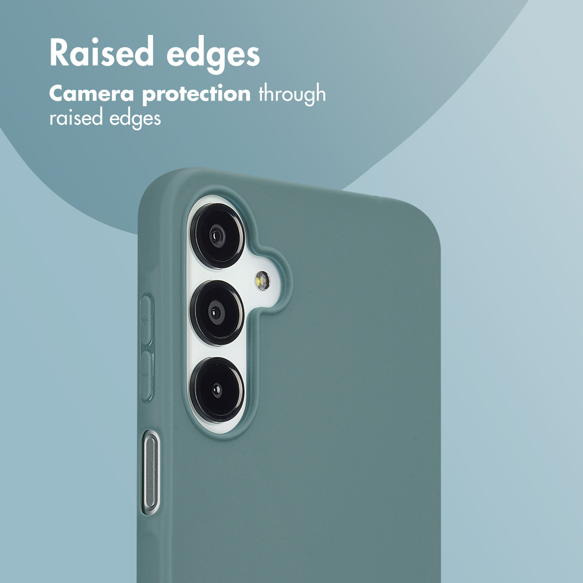 Funda de teléfono verde con bordes elevados para la cámara.
