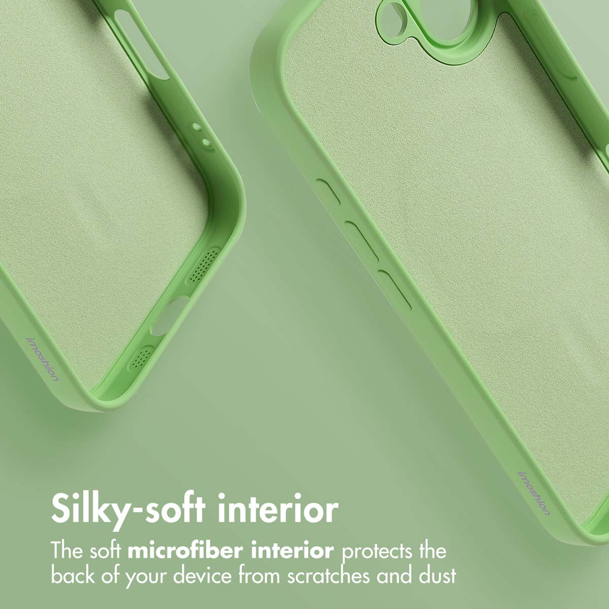 Funda de teléfono verde con interior de microfibra suave para proteger contra arañazos.