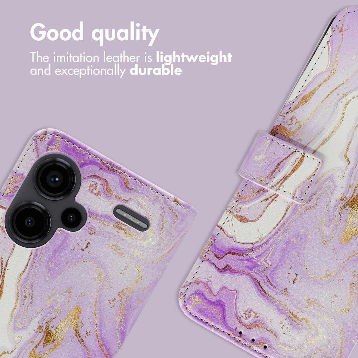 Funda de móvil de imitación de piel con mármol morado y blanco.