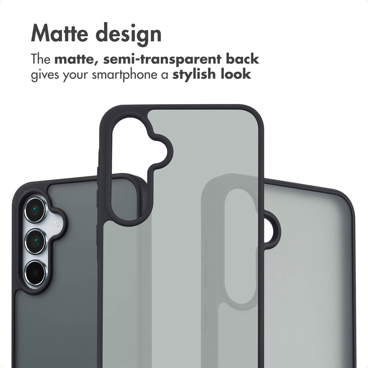 Funda de smartphone mate y semitransparente con diseño elegante.