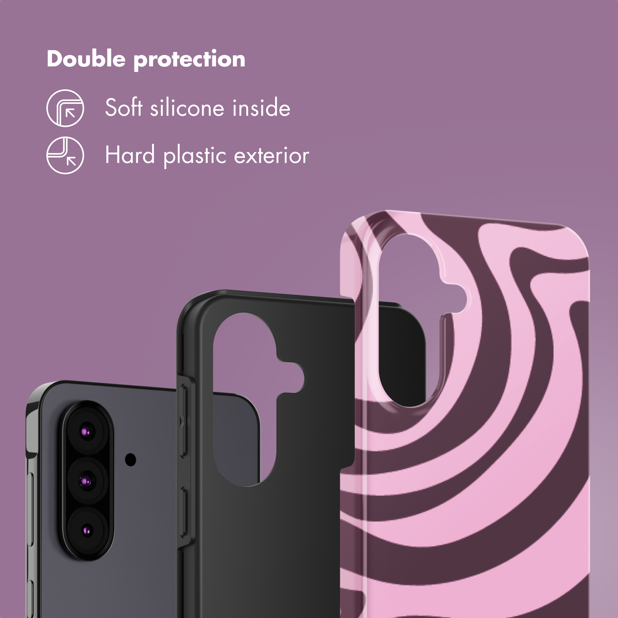 Ein Smartphone mit weichem Silikon innen und hartem Kunststoff außen für doppelten Schutz.