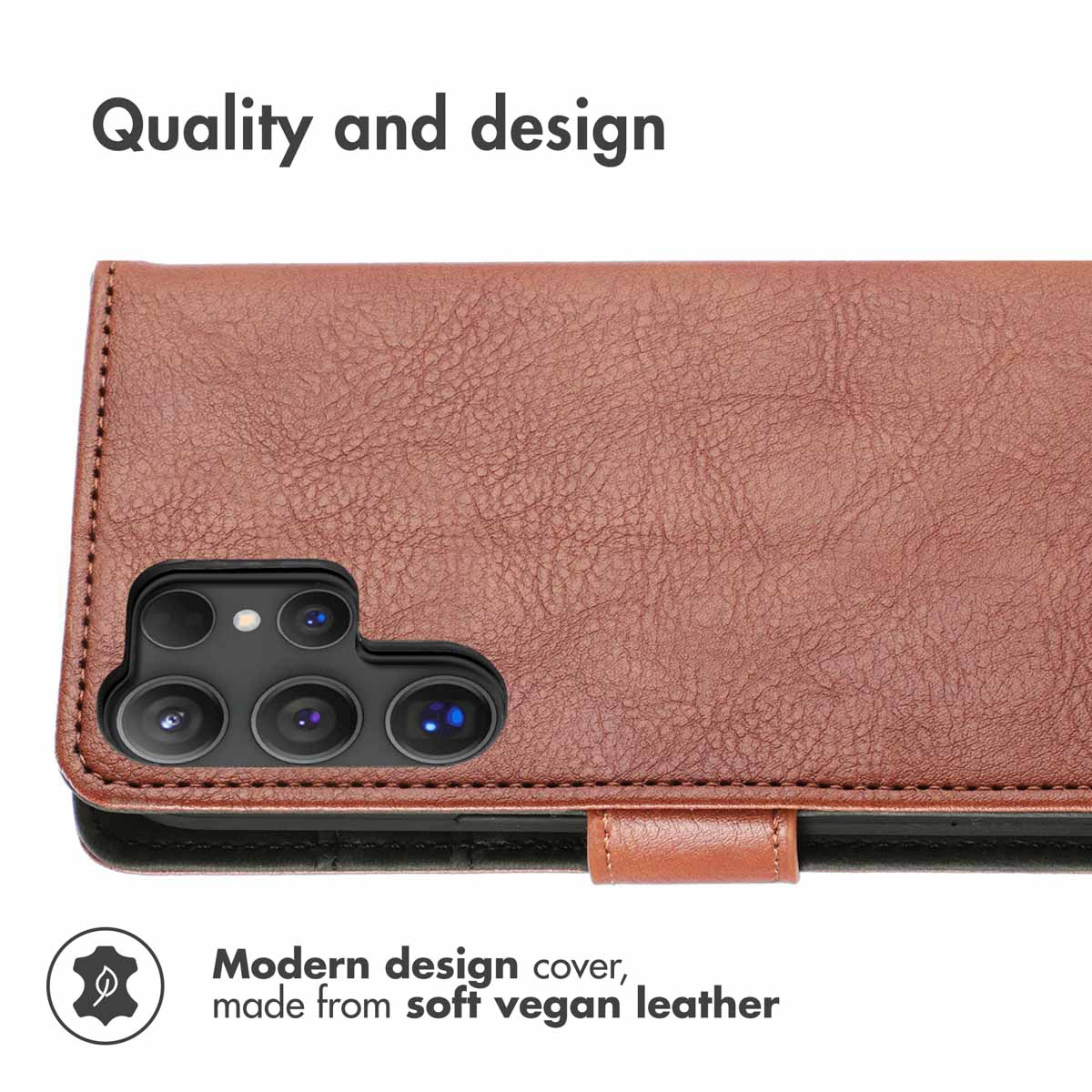 Brown vegan leather phone case with camera cutout on a white background.
