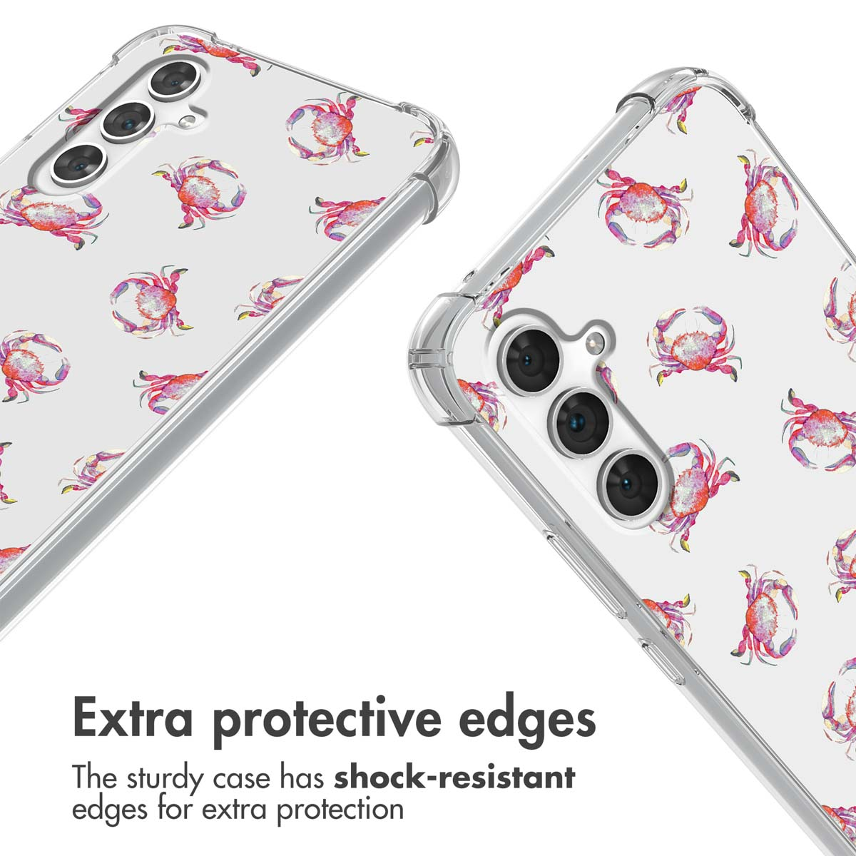 Coque de téléphone transparente avec motif de crabes et bords antichocs.