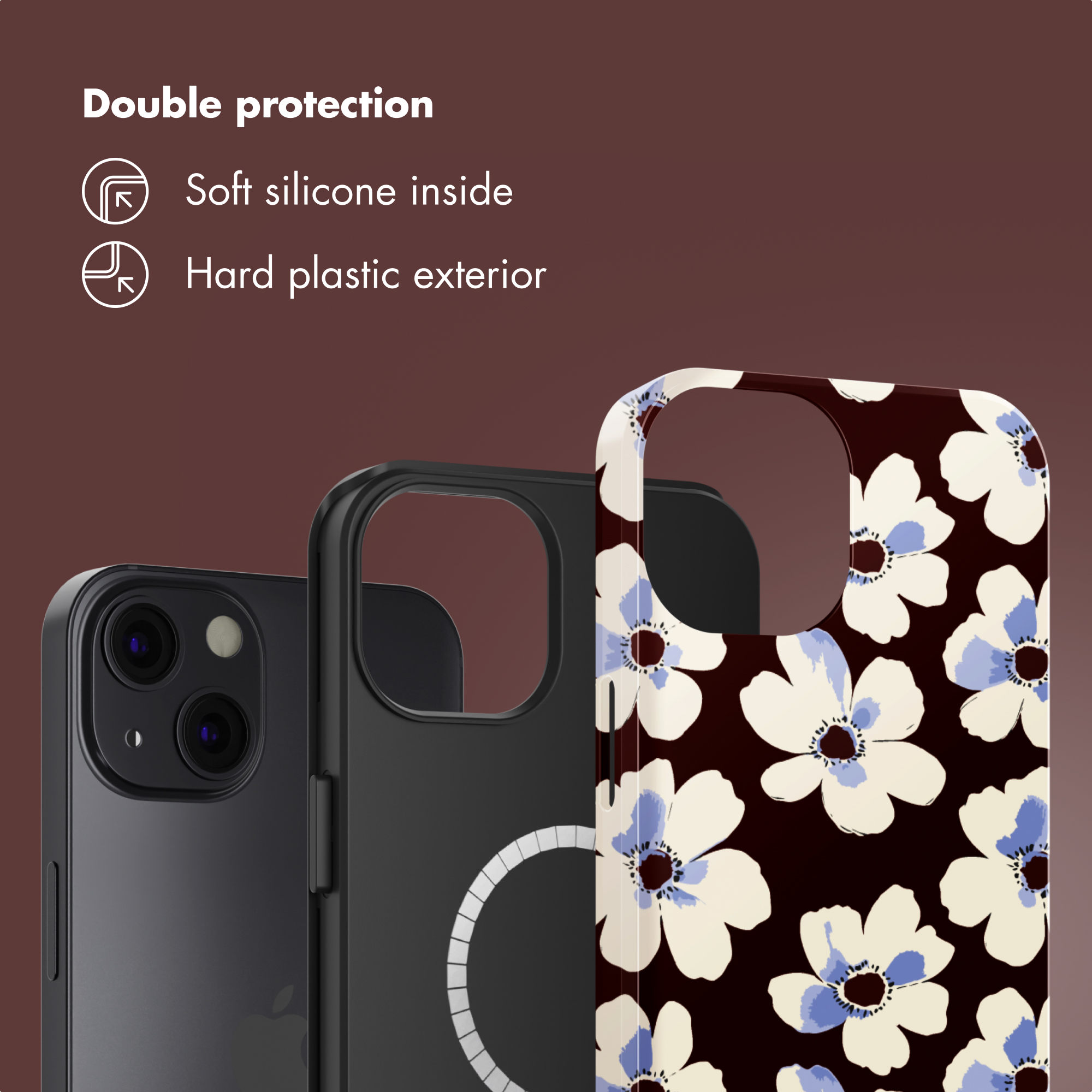 Doppia protezione con silicone morbido interno e plastica rigida esterna su tre custodie.