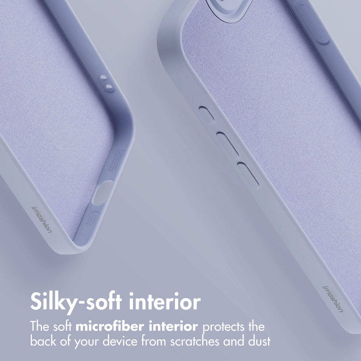 Due custodie per cellulare viola con interno in morbida microfibra su sfondo viola.