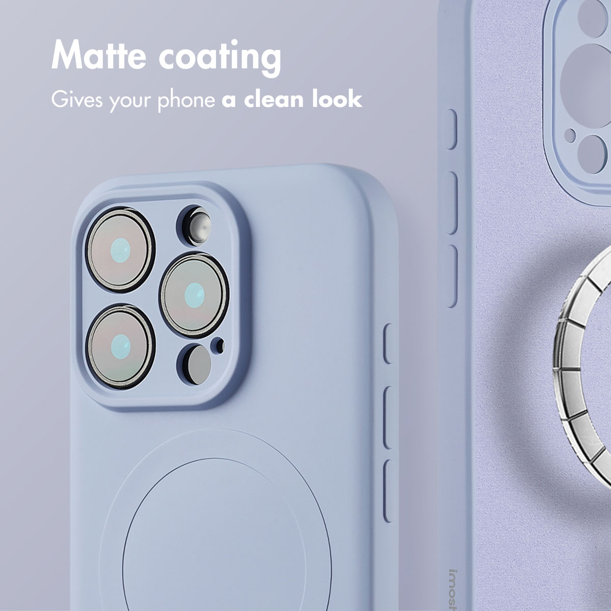 Deux coques de téléphone bleu clair avec revêtement mat et découpe pour appareil photo.