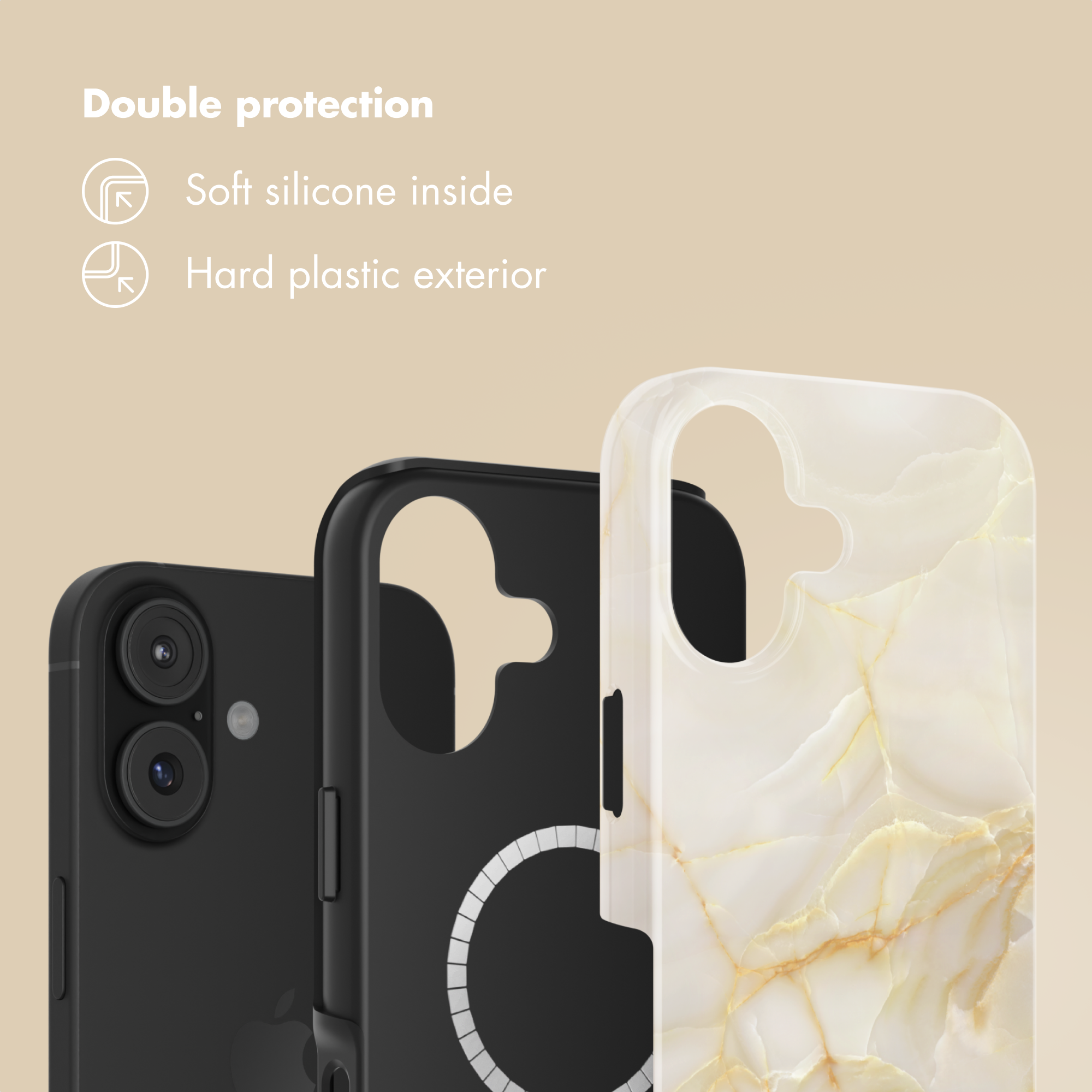 Doppia protezione con silicone morbido interno ed esterno in plastica dura per lo smartphone.