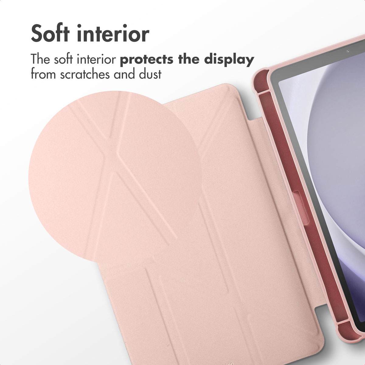 Pink tablet case showing soft interior lining for protection.