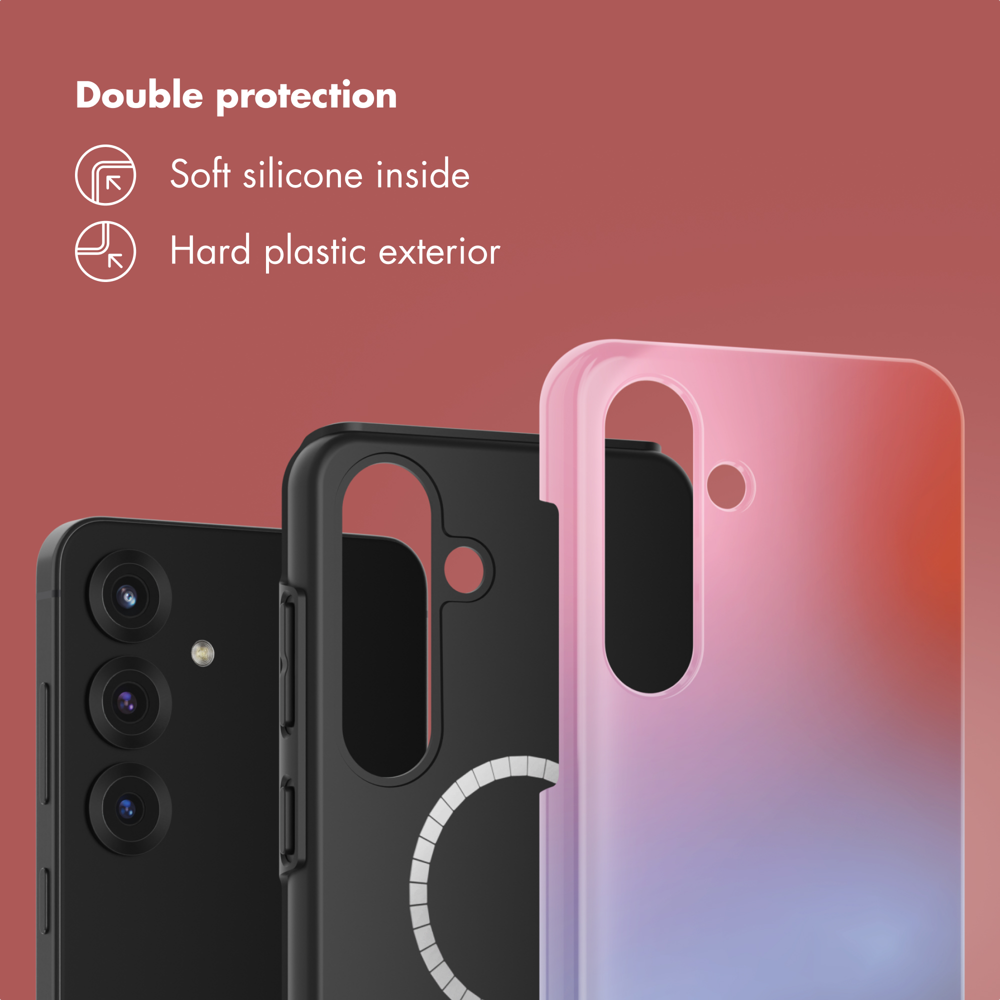 Fundas para teléfonos con silicona suave por dentro y plástico duro por fuera.