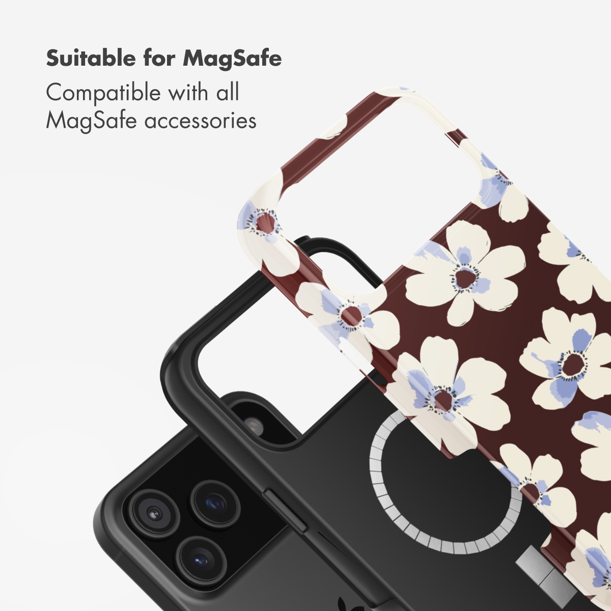 Handyhülle mit Blumenmuster und MagSafe-Kompatibilität.