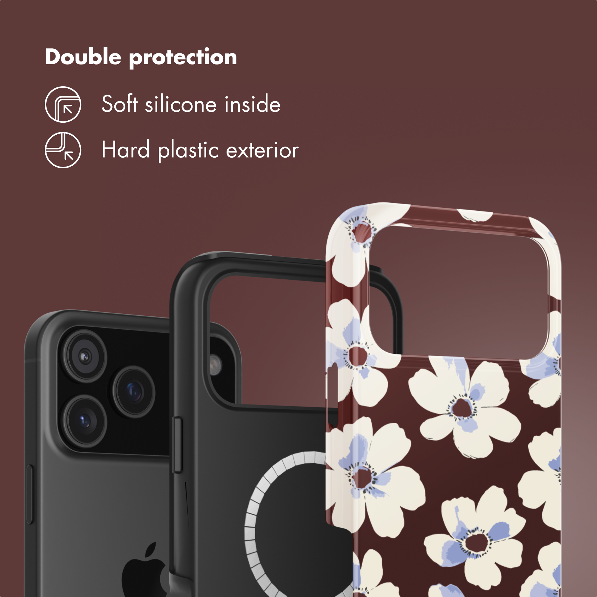 Doppelter Schutz mit weichem Silikon innen und harter Plastikaußenseite für das Smartphone.