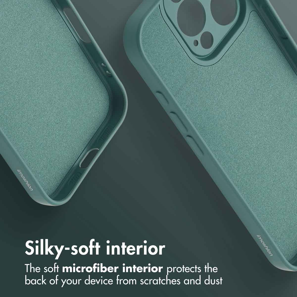 Coque de téléphone verte avec intérieur en microfibre douce anti-rayures.