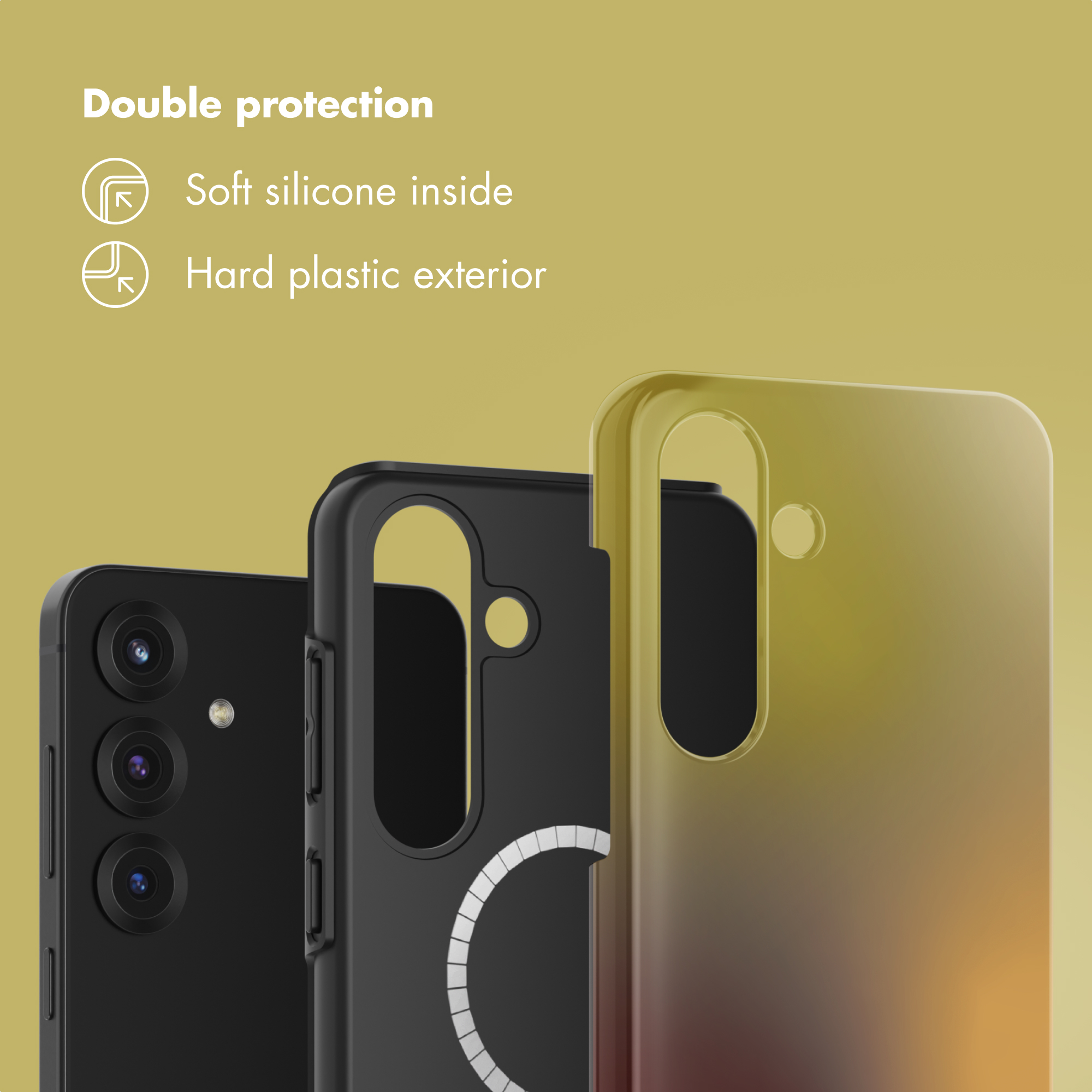 Doble protección con interior de silicona suave y exterior de plástico duro para el smartphone.